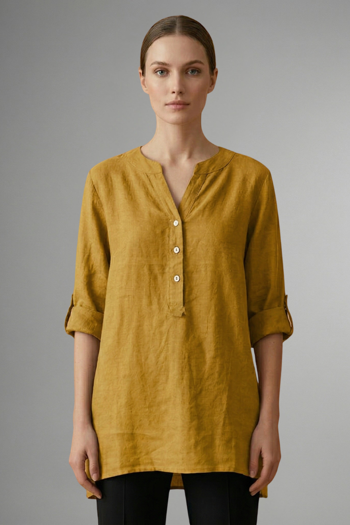 Lara | Women's Blouse | Linen Button Closure Roll Sleeves