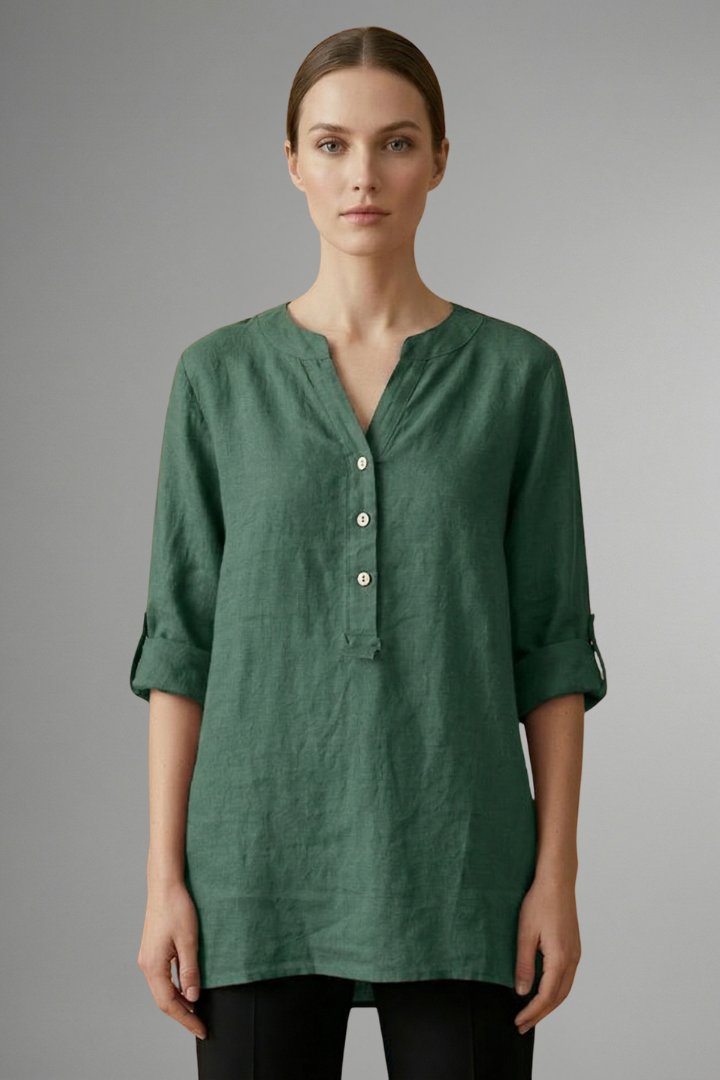 Lara | Women's Blouse | Linen Button Closure Roll Sleeves