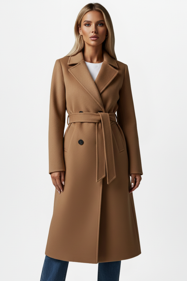 Thisbe | Women's Long Coat | Belt & Double-Breasted