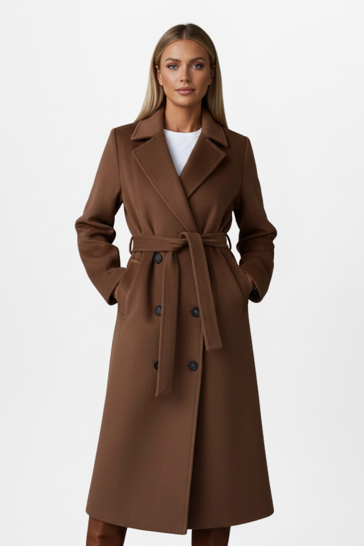 Thisbe | Women's Long Coat | Belt & Double-Breasted