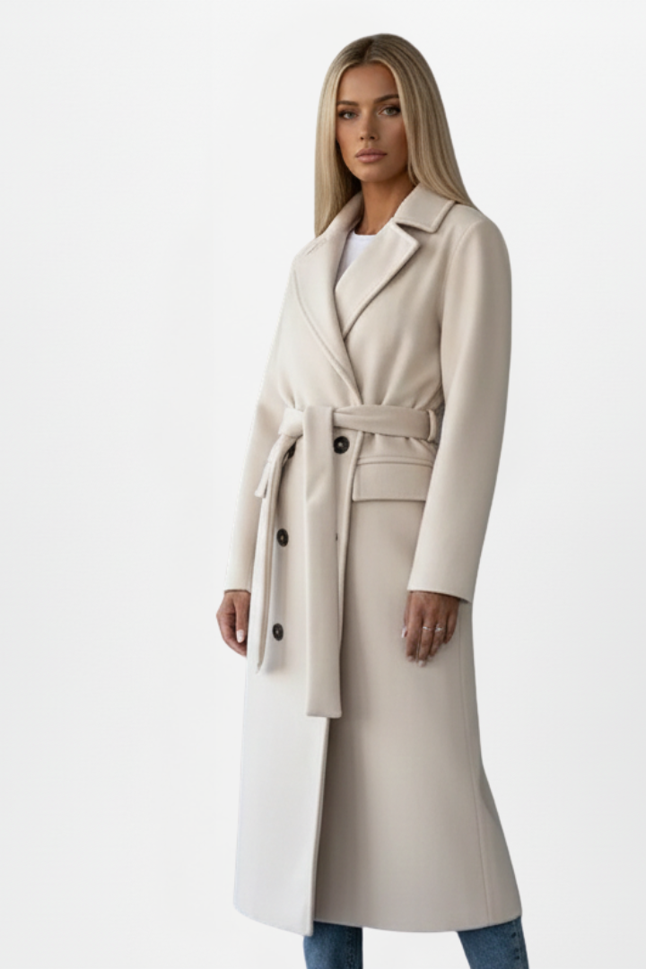 Thisbe | Women's Long Coat | Belt & Double-Breasted