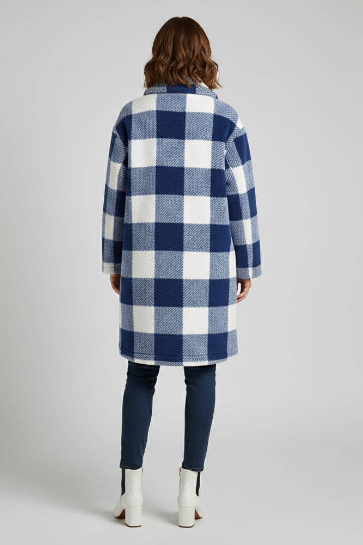 Censwith | Women's Long Coat | Checked Fleece Surface