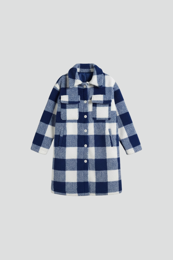 Censwith | Women's Long Coat | Checked Fleece Surface