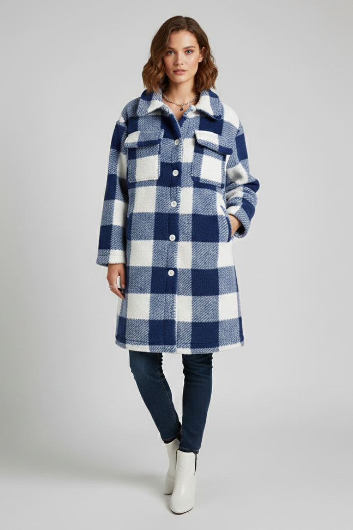 Censwith | Women's Long Coat | Checked Fleece Surface