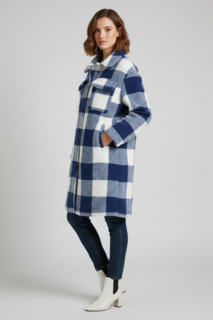 Censwith | Women's Long Coat | Checked Fleece Surface