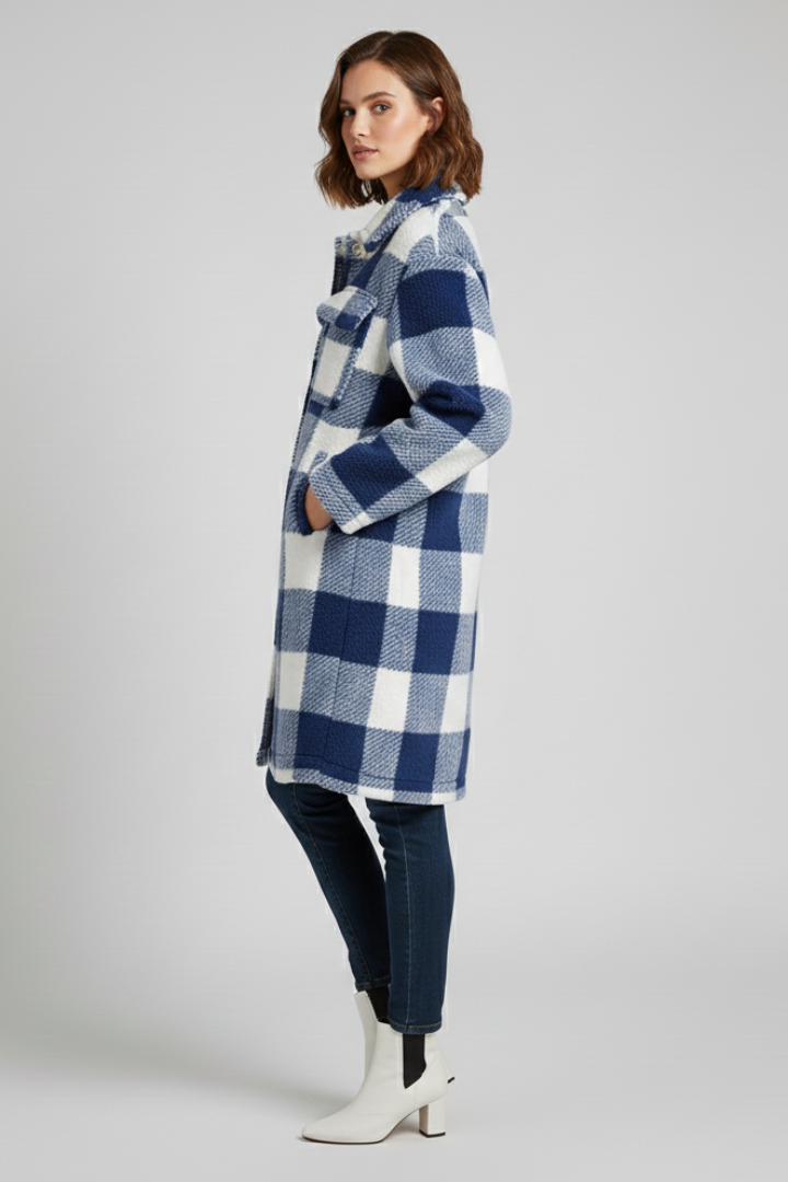 Censwith | Women's Long Coat | Checked Fleece Surface