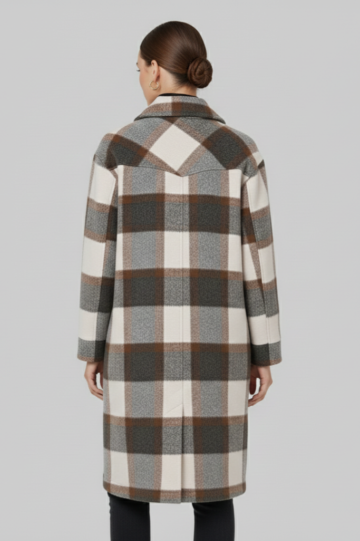 Ethelgifu | Women's Long Coat | Checked Woven Surface