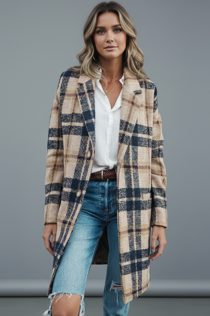 Ingeborg | Women's Long Coat with Buttons & Lapel