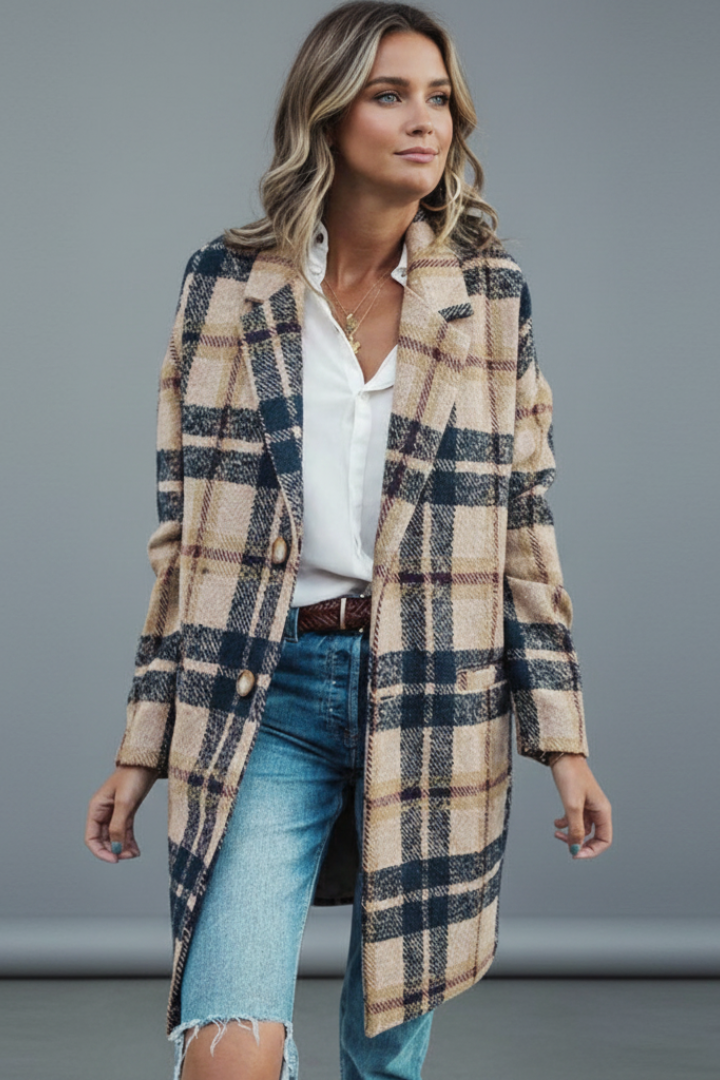Ingeborg | Women's Long Coat with Buttons & Lapel