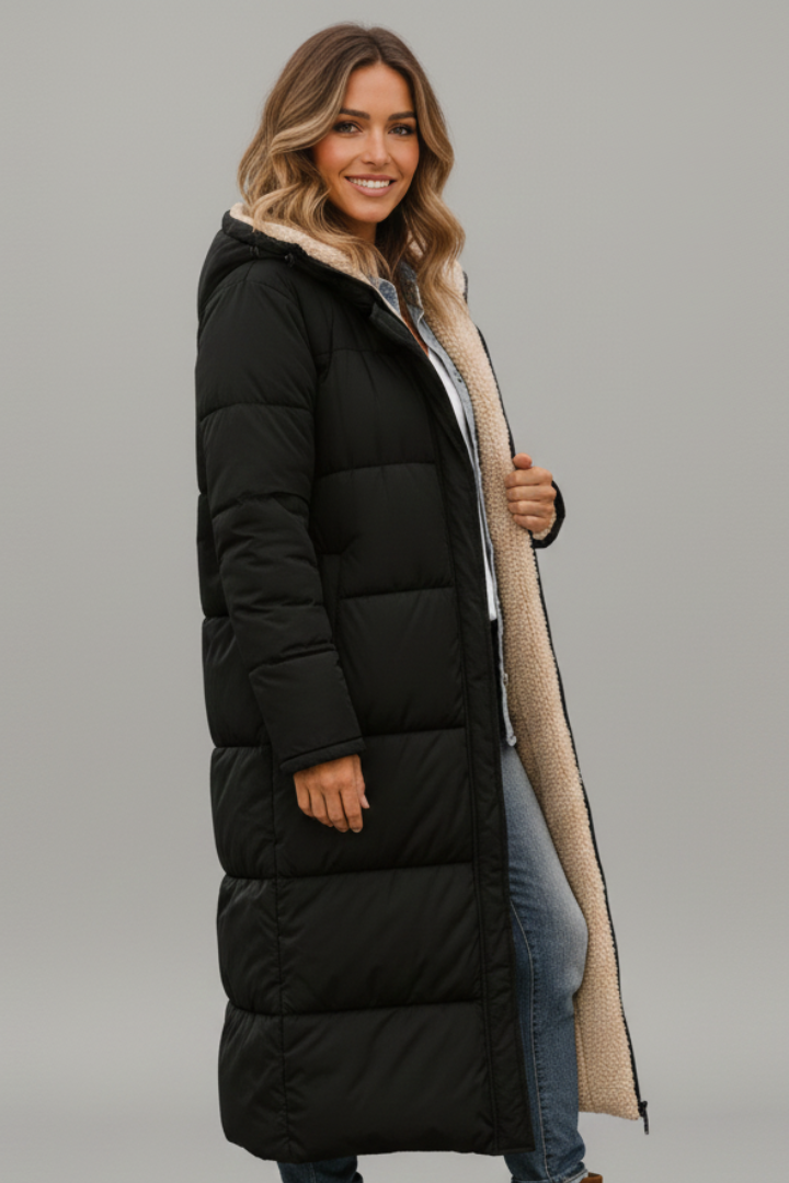Thekla | Women's Long Coat with Hood & Zip