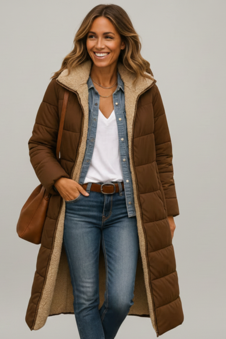 Thekla | Women's Long Coat with Hood & Zip