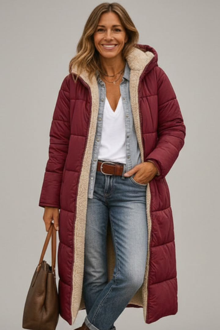 Thekla | Women's Long Coat with Hood & Zip