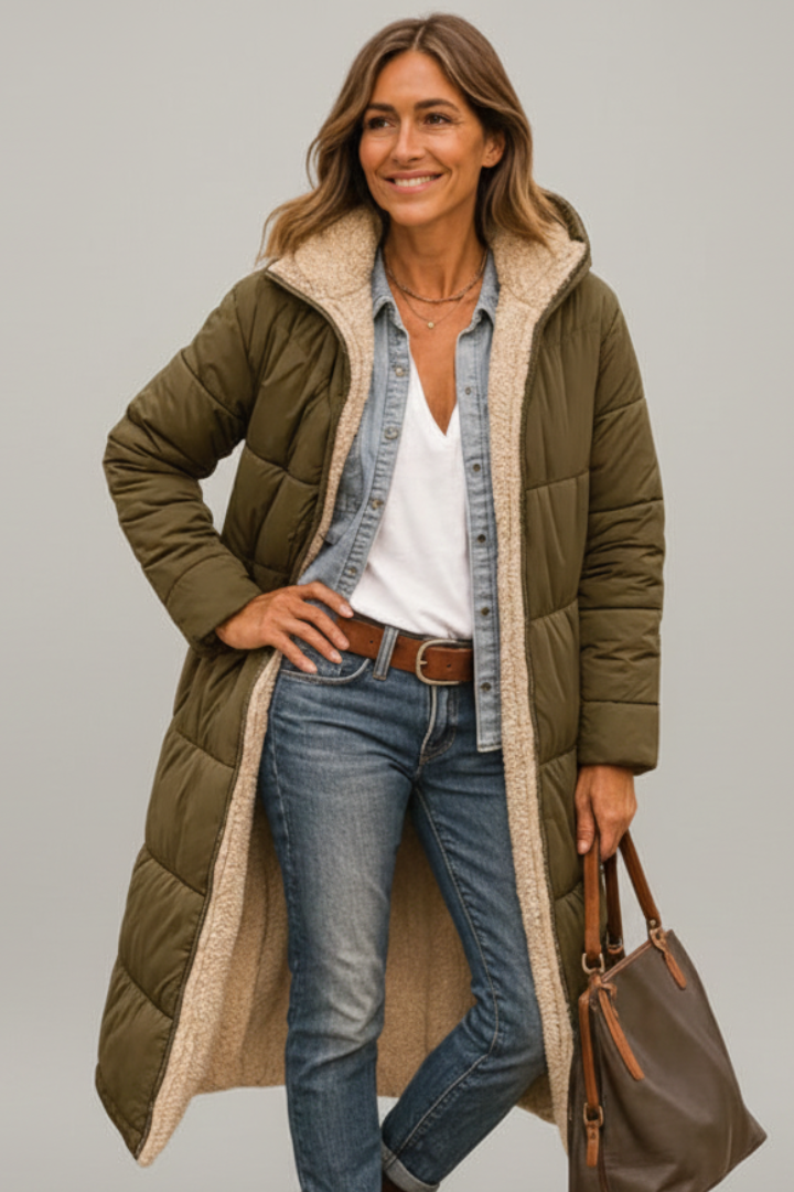 Thekla | Women's Long Coat with Hood & Zip