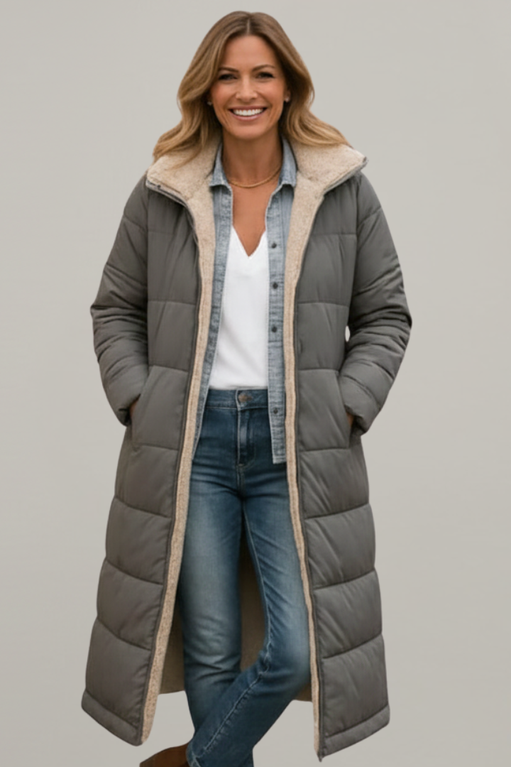 Thekla | Women's Long Coat with Hood & Zip