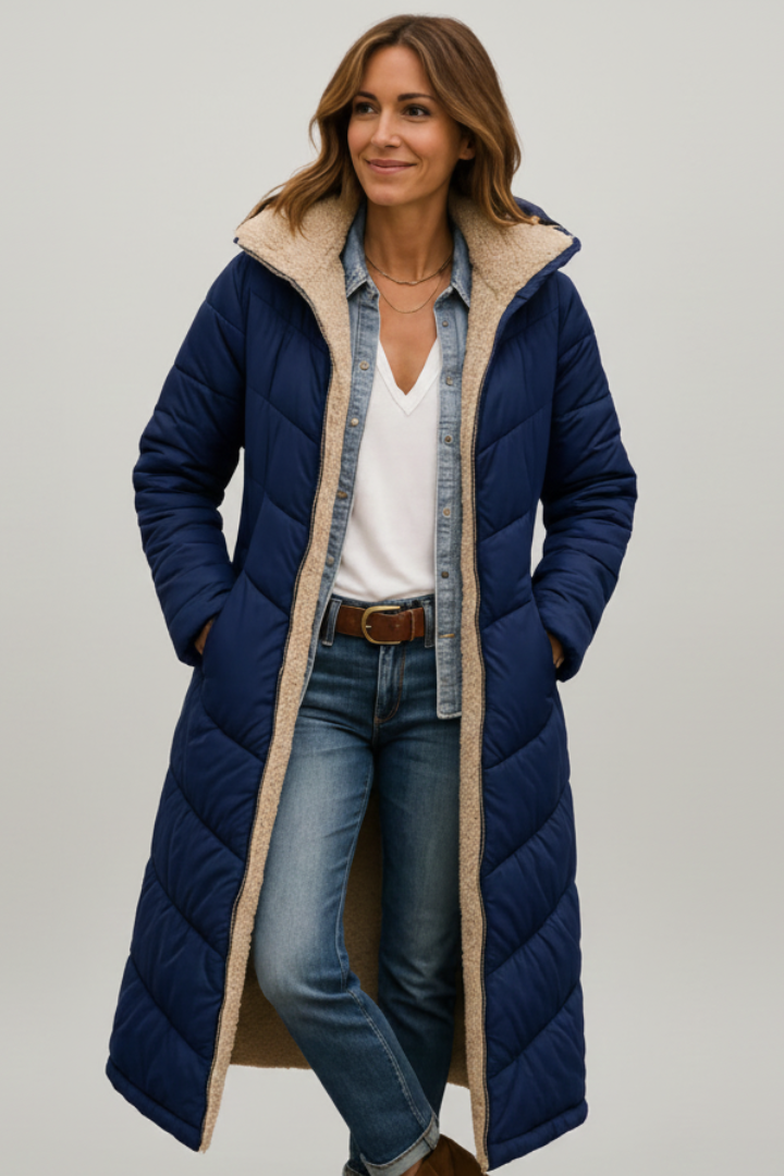 Thekla | Women's Long Coat with Hood & Zip