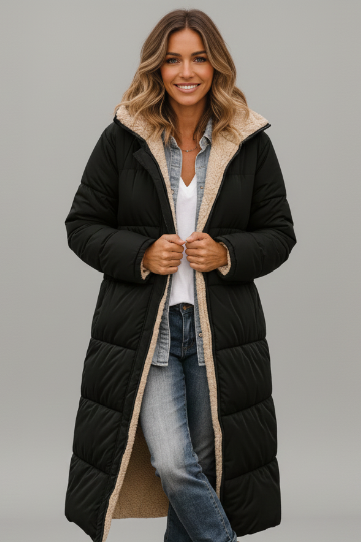 Thekla | Women's Long Coat with Hood & Zip