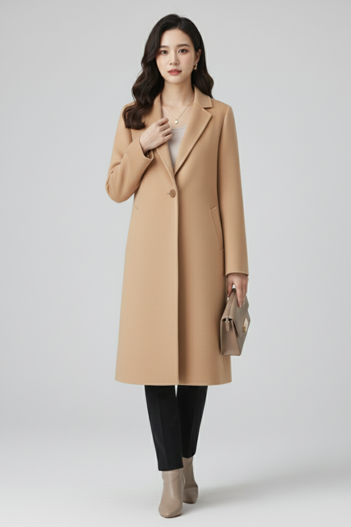 Muireann | Women's Long Coat | Lapel Collar Button Closure