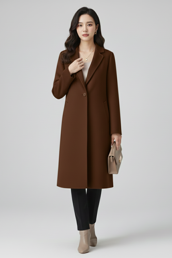 Muireann | Women's Long Coat | Lapel Collar Button Closure