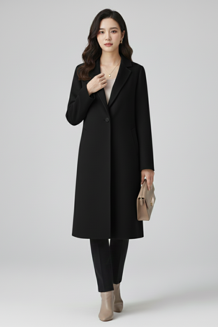 Muireann | Women's Long Coat | Lapel Collar Button Closure