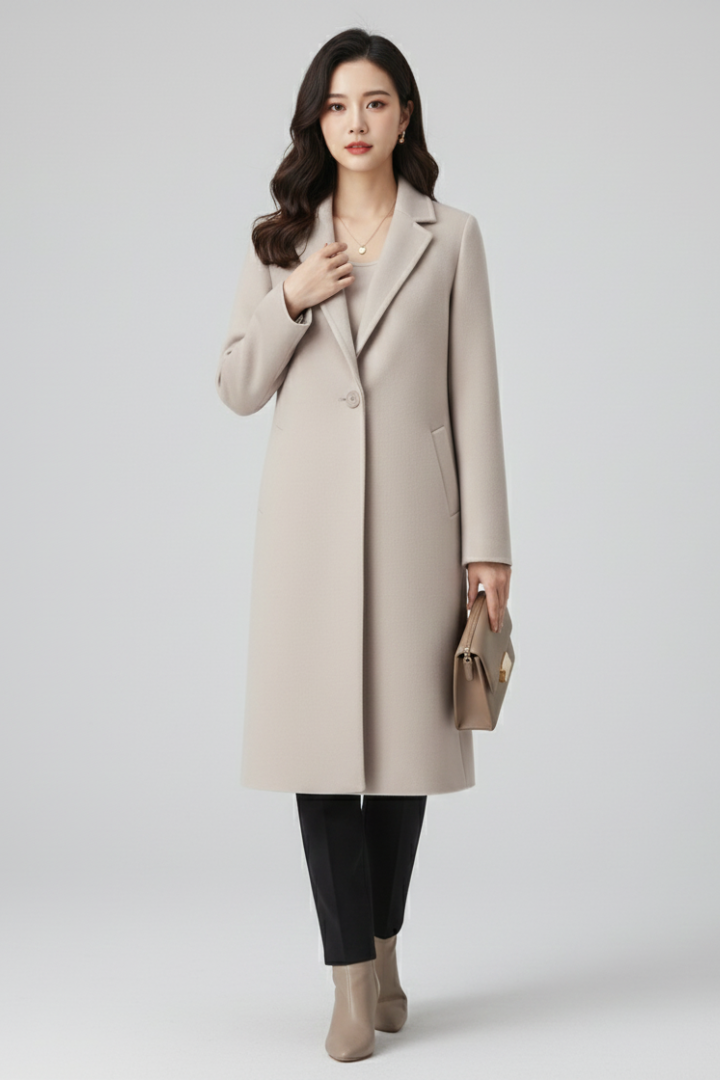Muireann | Women's Long Coat | Lapel Collar Button Closure
