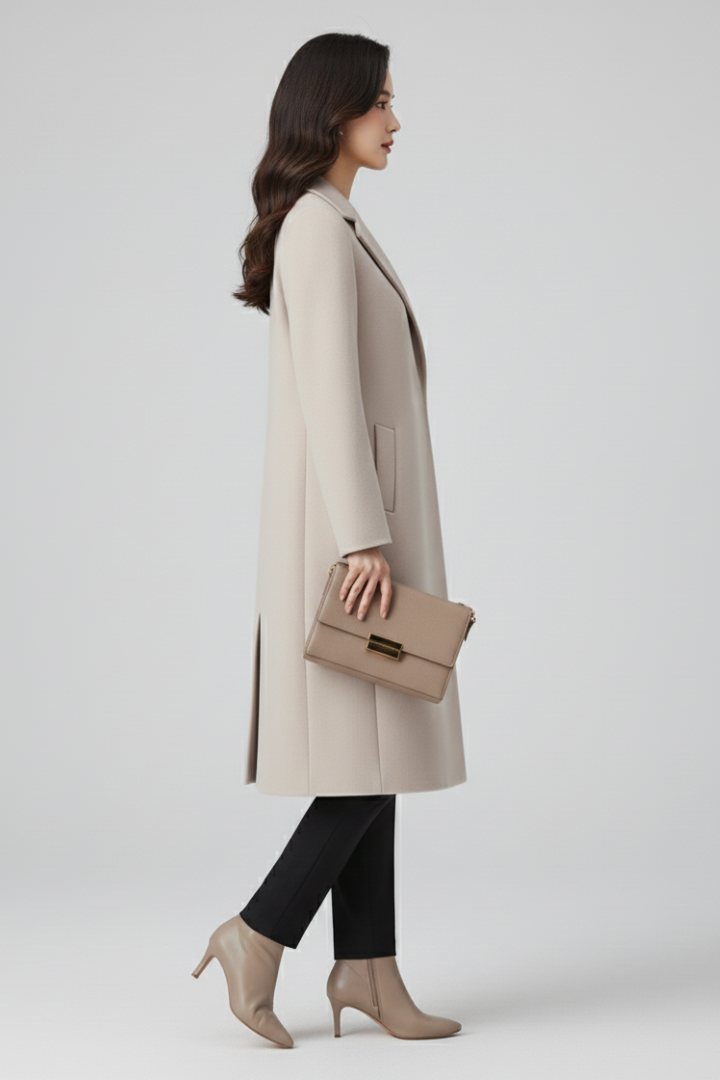 Muireann | Women's Long Coat | Lapel Collar Button Closure
