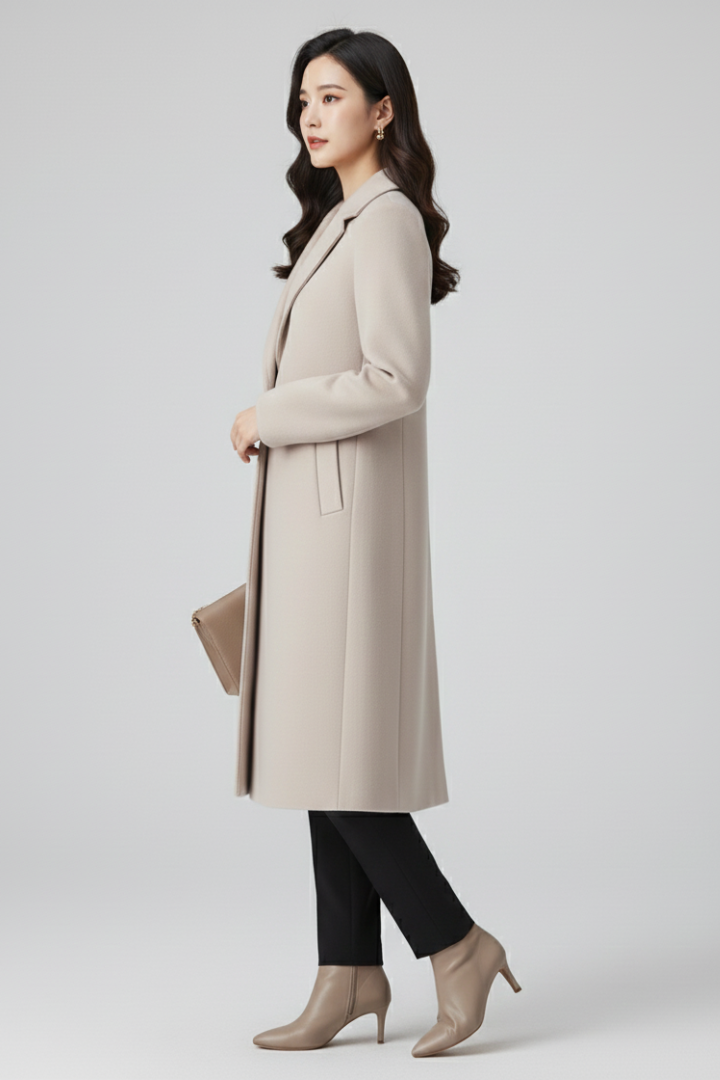Muireann | Women's Long Coat | Lapel Collar Button Closure