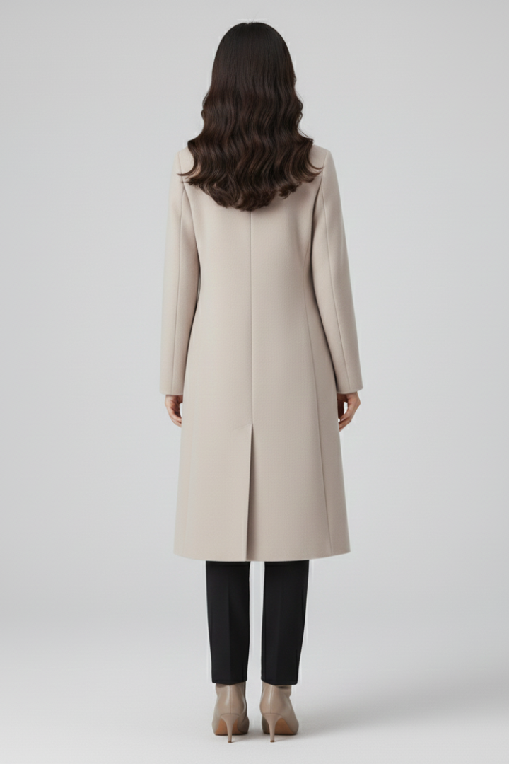 Muireann | Women's Long Coat | Lapel Collar Button Closure