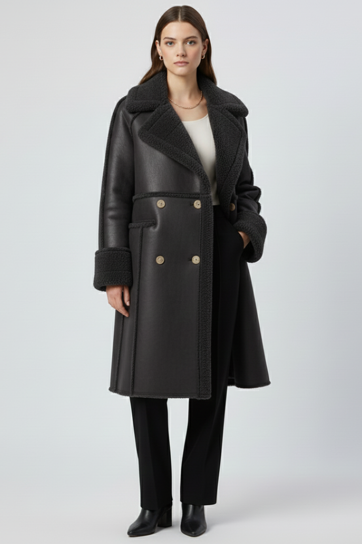 Bianca | Women's Long Coat | Lapel Collar Textured