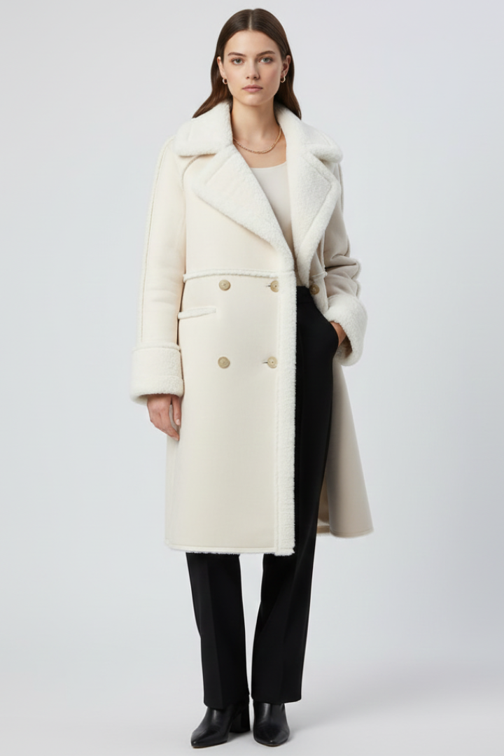 Bianca | Women's Long Coat | Lapel Collar Textured