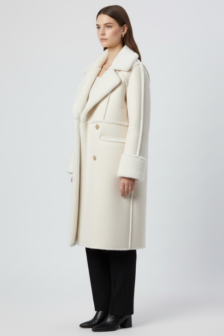 Bianca | Women's Long Coat | Lapel Collar Textured