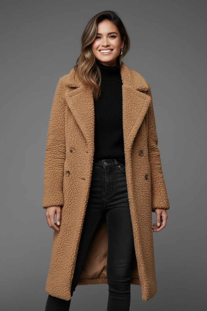 Camilla | Women's Long Coat | Lapel Collar Textured Surface