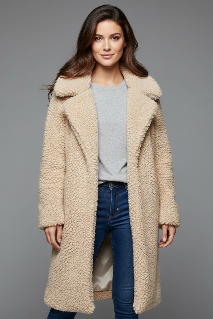 Camilla | Women's Long Coat | Lapel Collar Textured Surface