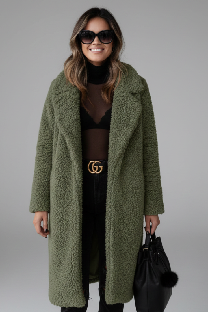 Camilla | Women's Long Coat | Lapel Collar Textured Surface