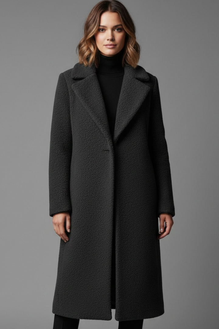 Camilla | Women's Long Coat | Lapel Collar Textured Surface
