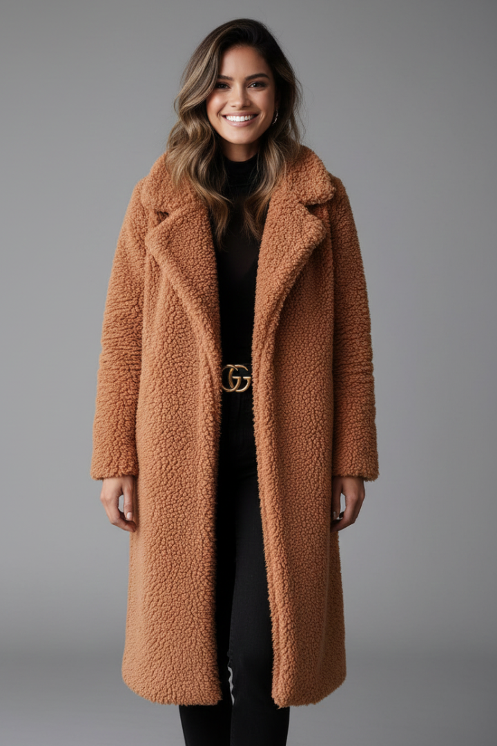 Camilla | Women's Long Coat | Lapel Collar Textured Surface