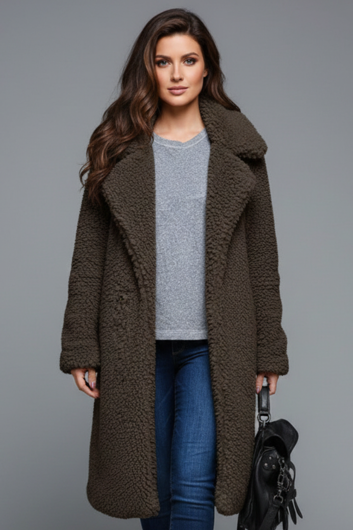 Camilla | Women's Long Coat | Lapel Collar Textured Surface