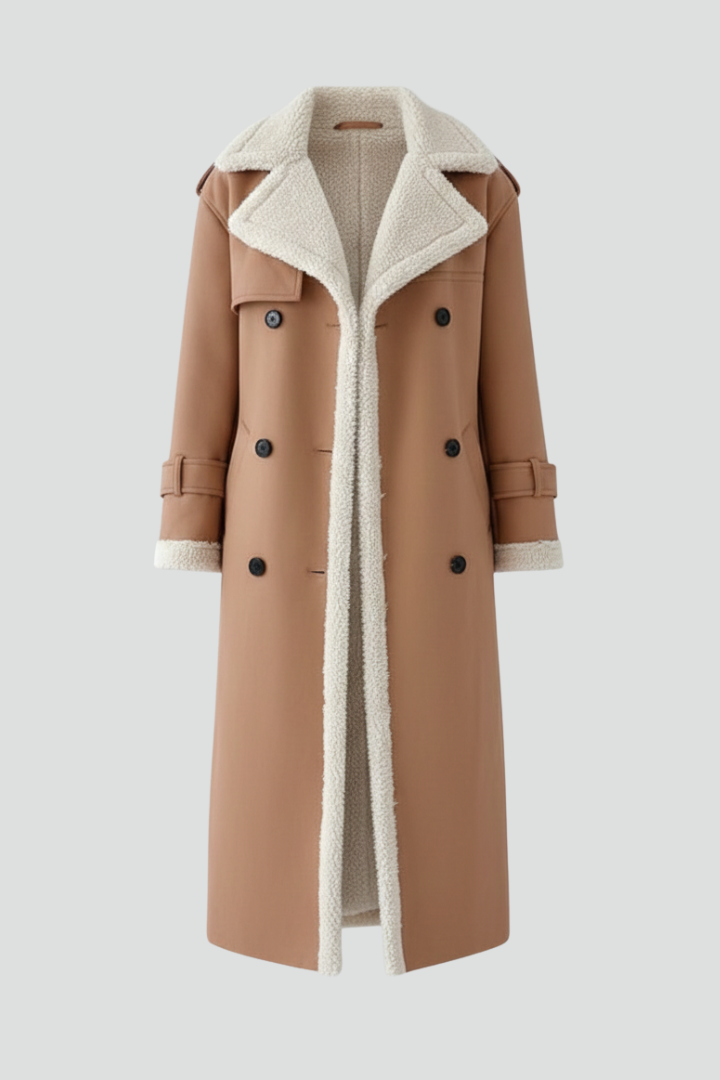 Daniela | Women's Long Coat | Lapel Collar Trim Detail