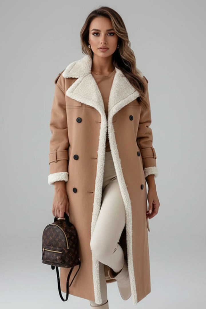 Daniela | Women's Long Coat | Lapel Collar Trim Detail