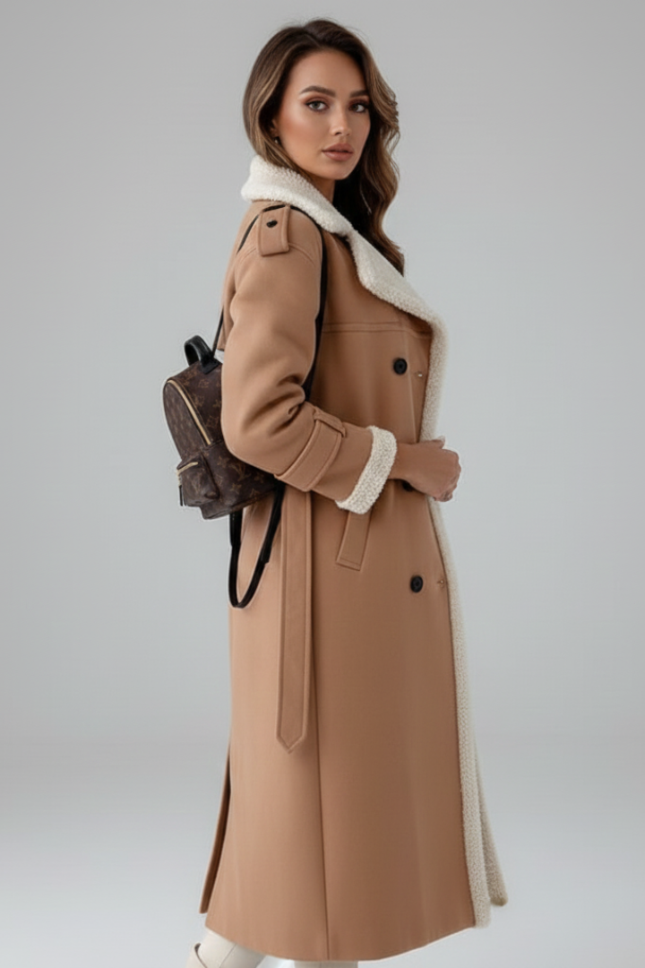 Daniela | Women's Long Coat | Lapel Collar Trim Detail