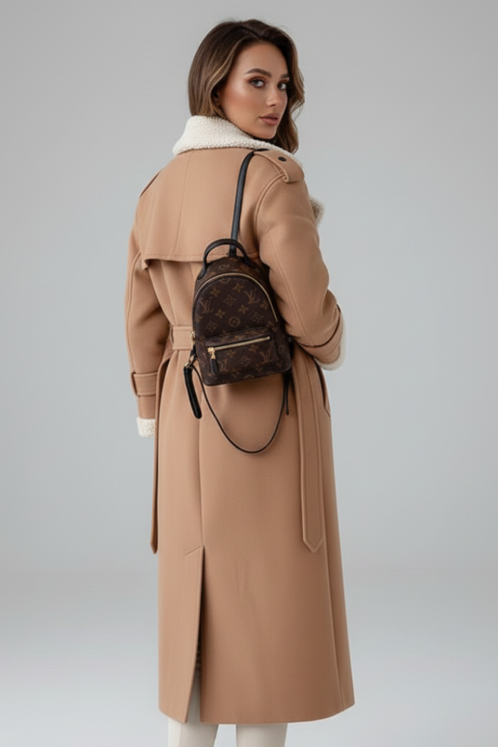 Daniela | Women's Long Coat | Lapel Collar Trim Detail