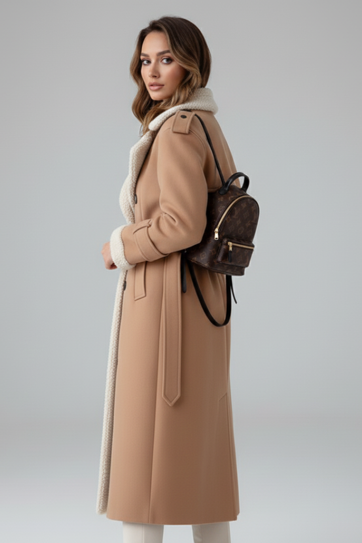 Daniela | Women's Long Coat | Lapel Collar Trim Detail