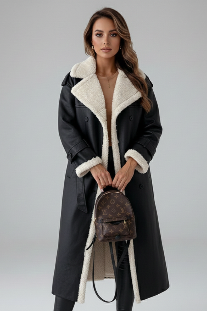 Daniela | Women's Long Coat | Lapel Collar Trim Detail