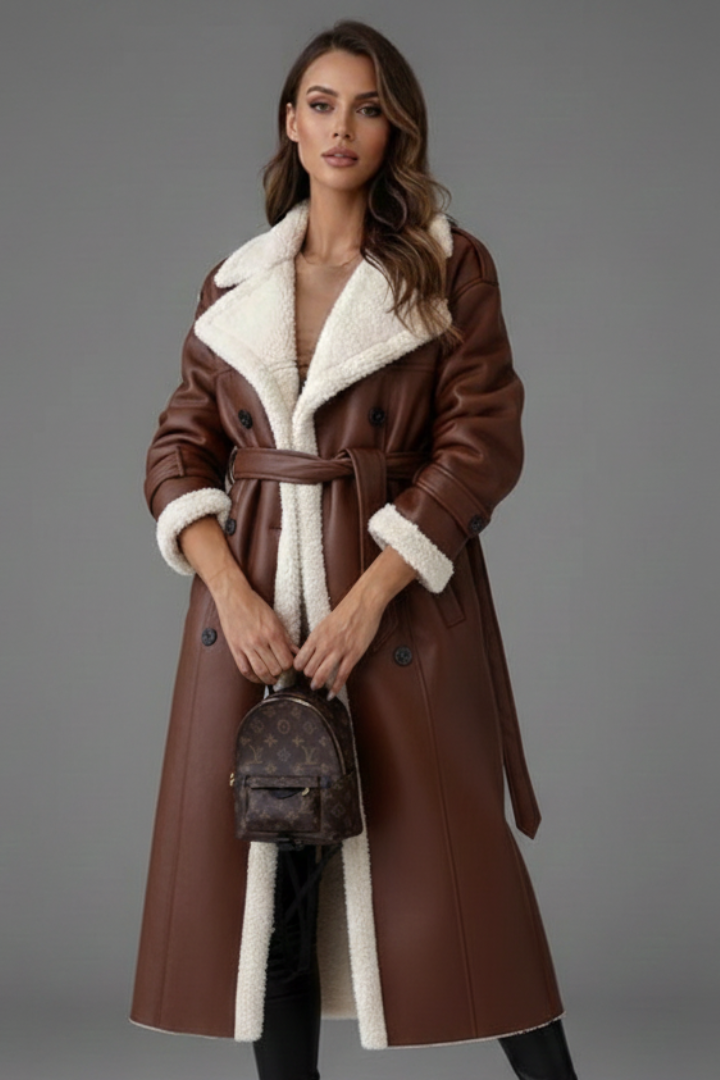 Daniela | Women's Long Coat | Lapel Collar Trim Detail