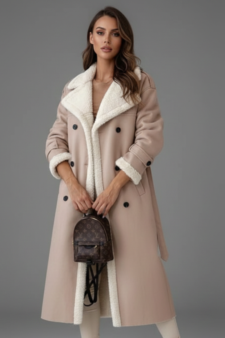 Daniela | Women's Long Coat | Lapel Collar Trim Detail