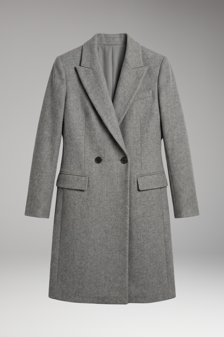 Elena | Women's Long Coat | Notched Lapel Button Front
