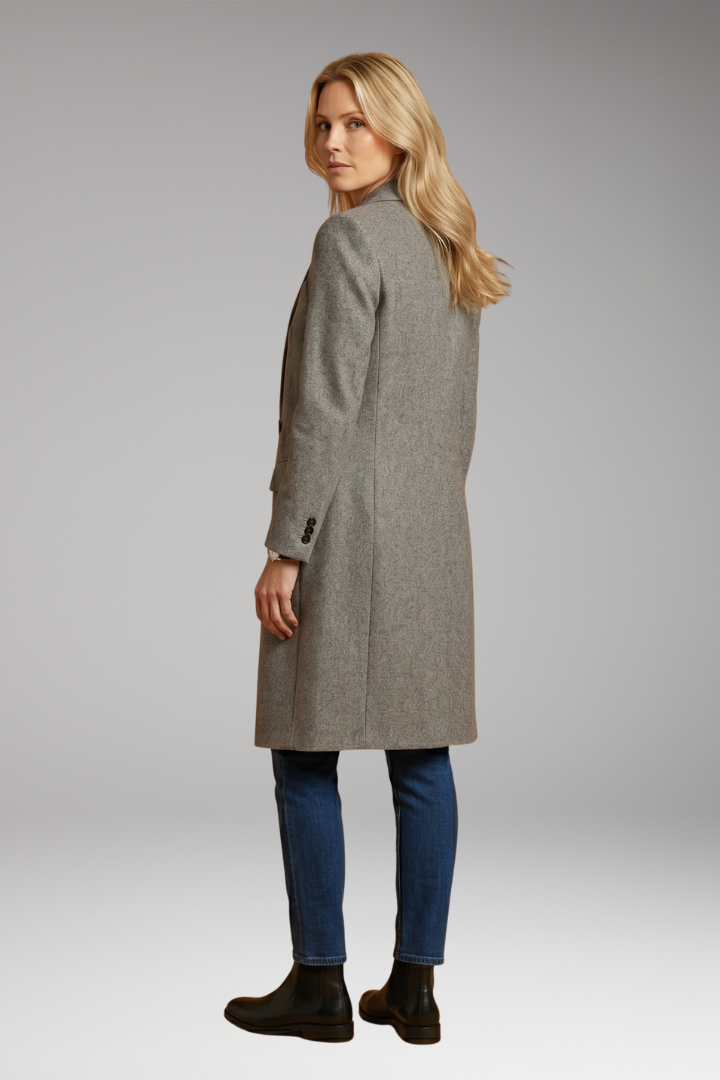 Elena | Women's Long Coat | Notched Lapel Button Front