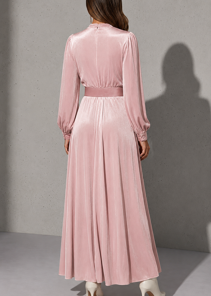 Solbritt | Women's Long Sleeve Formal Maxi Dress | Keyhole Neck Belt