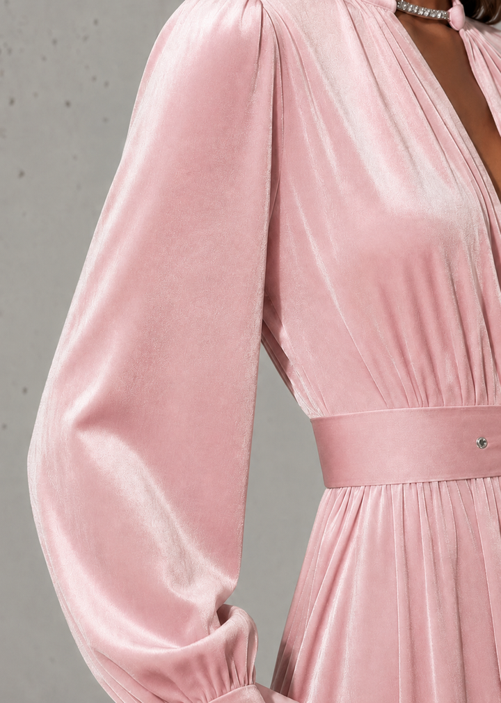 Solbritt | Women's Long Sleeve Formal Maxi Dress | Keyhole Neck Belt