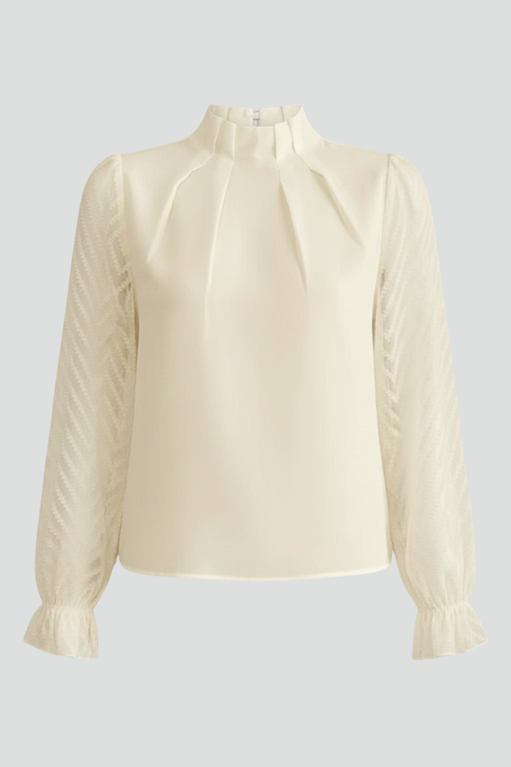 Odessa | Women's Top | Pleated Neckline Textured Sleeves Long