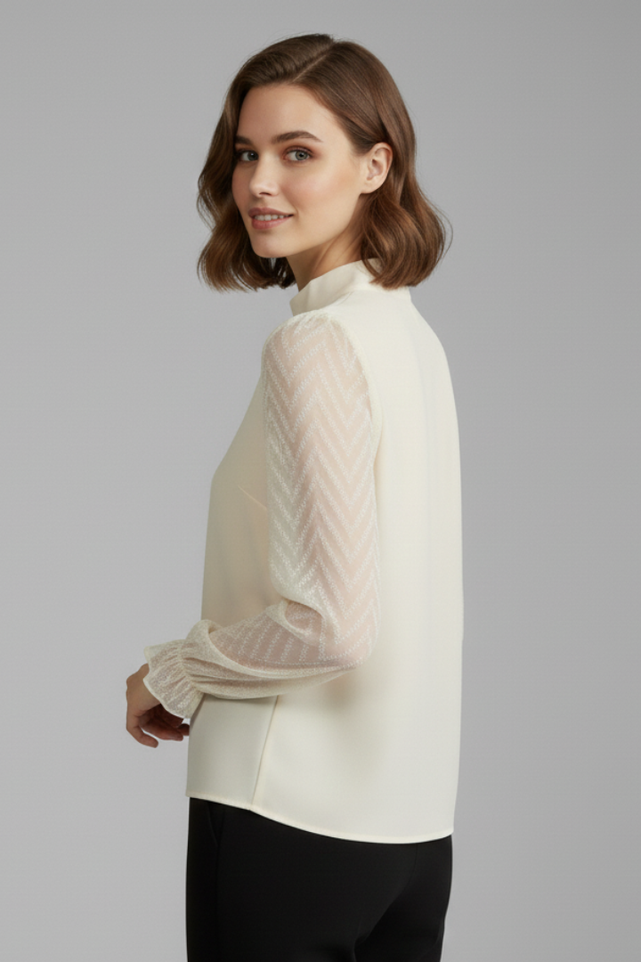 Odessa | Women's Top | Pleated Neckline Textured Sleeves Long
